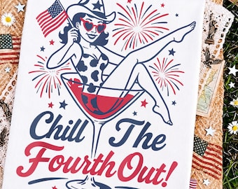 Chill The Fourth Out Png, Retro Pin Up Girl Png, Funny 4th Of July Png, Martini Cup Png, Patriotic Cowgirl Png, USA Png