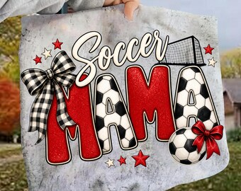 Soccer Mama Png, Red Buffalo Plaid Soccer Mom Png, Glitter Soccer Bow Png, Farmhouse Sports Mom Sublimation Design