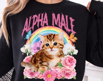 Alpha männliche Katze Png, lustiges Katzen meme Png, niedliches Kätzchen Regenbogen Png, Blumenkatzen-Shirt-Design Png, lustiges Tier Meme Png, Geschenk für Katzenliebhaber
