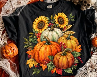 Pumpkin Sunflower Png, Fall Autumn Bouquet Png, Thanksgiving Pumpkin Floral Png, Farmhouse Fall Sublimation Design