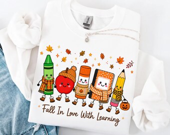Fall In Love With Learning Png, Teacher Autumn Png, Cute School Supplies Png, Classroom Fall Sublimation Design