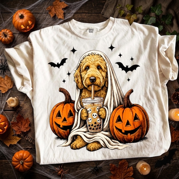 Goldendoodle Ghost Png, Cute Dog Halloween Png, Boba Tea Ghost Png, Funny Dog Costume Png, Halloween Dog Lover Png