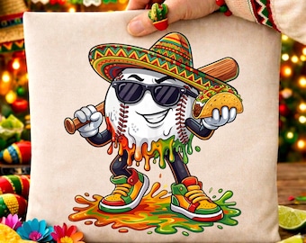 Cinco De Mayo Baseball PNG, Funny Fiesta Baseball Design, Ice Cream Drip Baseball PNG, Taco Baseball Graphic, Mexican Fiesta Shirt Design