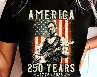 Guitarra de Abraham Lincoln PNG, América 250 años PNG, Diseño de camiseta patriótica vintage, 1776 2026 EE. UU. Sublimación PNG