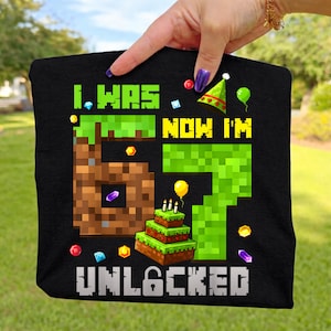 Jag var 6, nu är jag 7, upplåst png, 7-årsdag png, Minecraft-födelsedag png, Gamer-födelsedagspojke png, 7-årig skjorta png