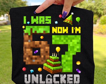 Tenía 6 años, ahora tengo 7 (desbloqueado PNG), 7º cumpleaños PNG, cumpleaños de Minecraft PNG, niño gamer de cumpleaños PNG, camiseta de 7 años PNG