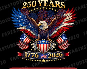 PNG de 250 años de EE. UU., PNG de camiseta 1776-2026, PNG de 250 aniversario de Estados Unidos, PNG del 4 de julio de 2026, PNG de águila patriótica, Camiseta de aniversario de EE. UU.
