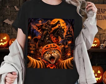 Funny Halloween Cat Png, Sasquatch Bigfoot Halloween Png, Spooky Selfie Cat Png, Mens Trick Or Treat Sublimation Design