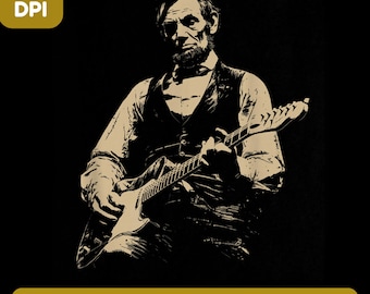Guitarra de Abraham Lincoln PNG, Abe Lincoln vintage divertido PNG, Diseño de guitarra de presidente retro, Camiseta de humor histórico PNG, Sublimación de música vintage