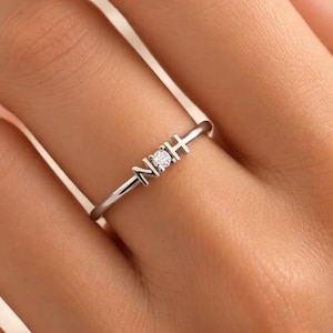 Ring i sterlingsilver med två initialer, elegant bokstavsarmband med CZ i mitten, gåva för par