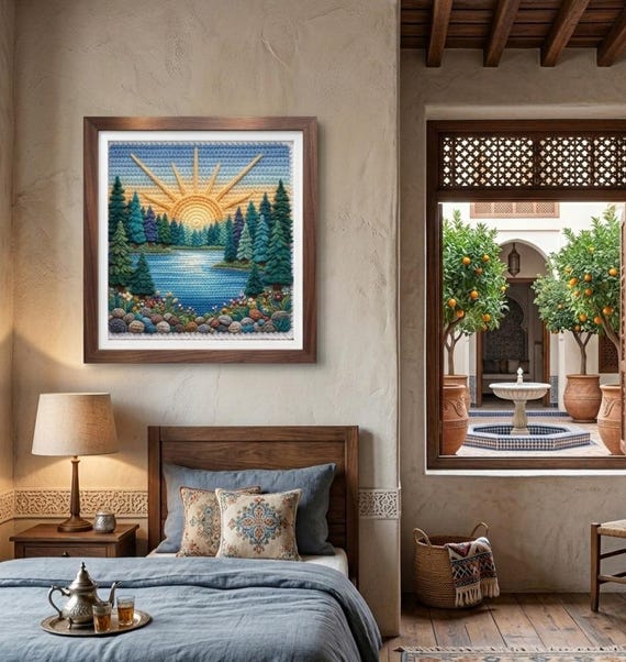 3D Crochet Landscape Pattern - Sunset Lake Wall Art Tutorial