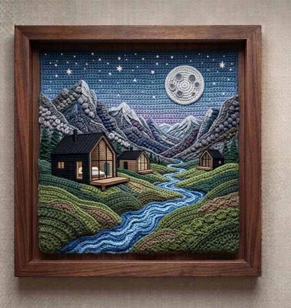 3D Crochet Wall Art Pdf-mountains Landscape Fiber Art - Hand