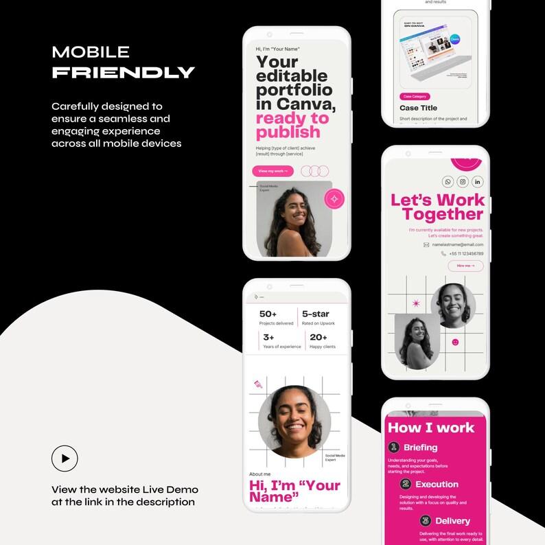 Canva Portfolio Website Template | Pink Modern Minimal Design ...