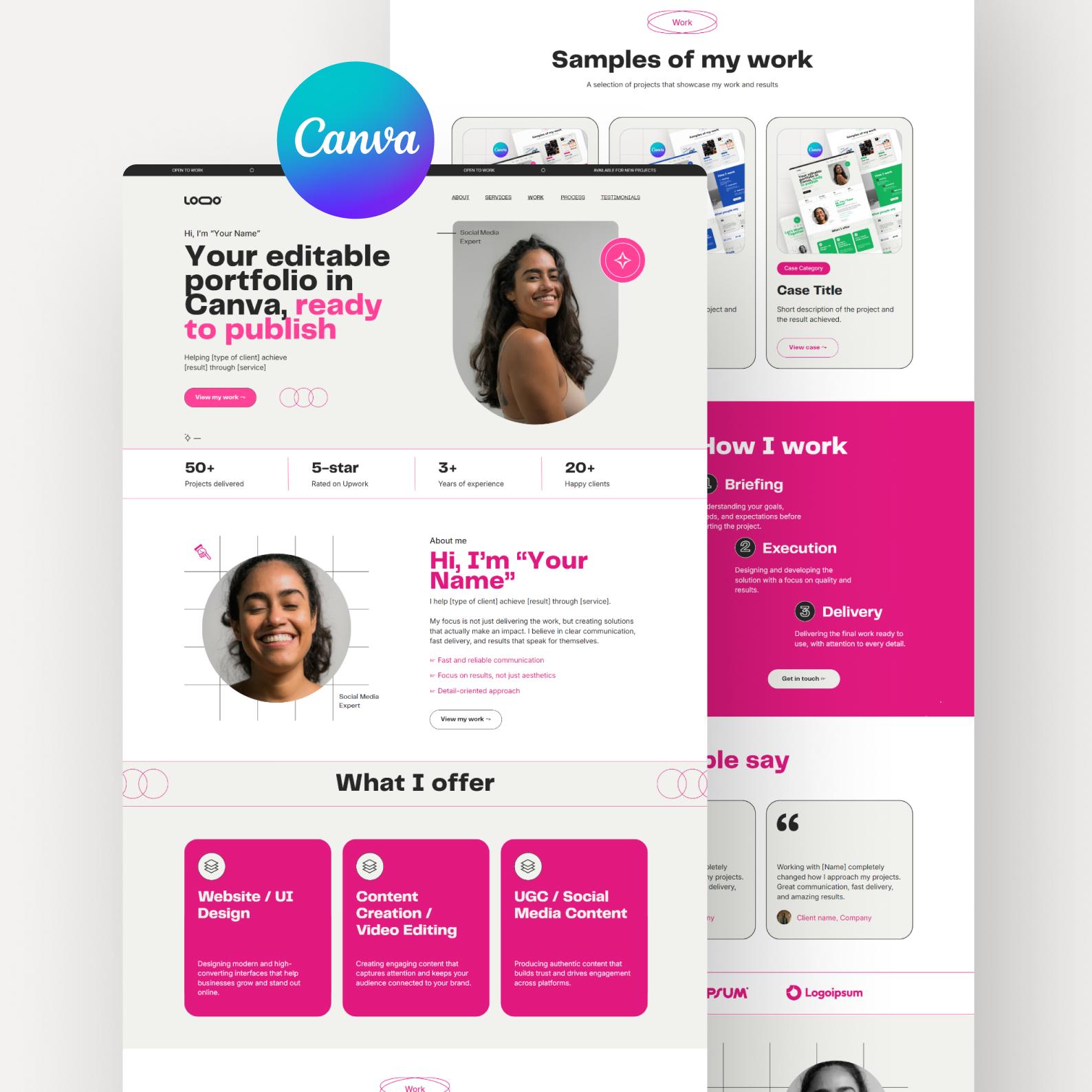 Canva Portfolio Website Template | Pink Modern Minimal Design ...