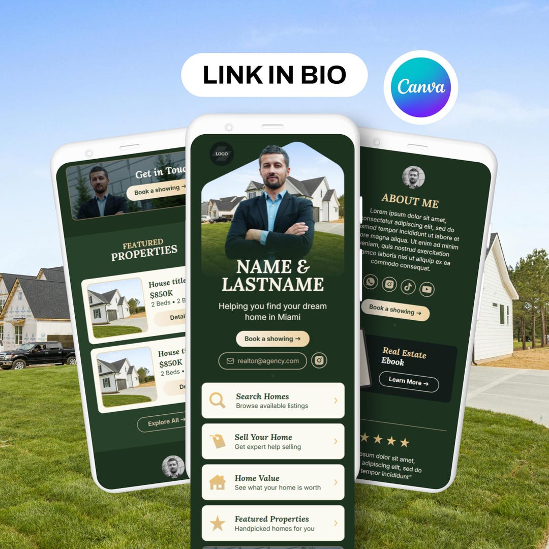 Real Estate Link in Bio Canva Template | Realtor Mini Website | Mobile ...