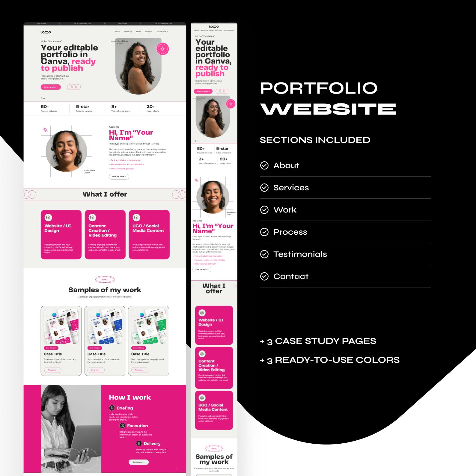 Canva Portfolio Website Template | Pink Modern Minimal Design ...