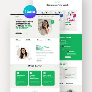 Sjabloon Canva-portfoliowebsite | Groen modern minimaal ontwerp | Persoonlijke merkwebsite | Volledig bewerkbaar + 3 kleuropties afbeelding 7