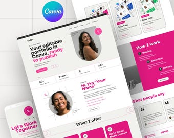Sjabloon Canva-portfoliowebsite | Roze modern minimaal ontwerp | Persoonlijke merkwebsite | Volledig bewerkbaar + 3 kleuropties