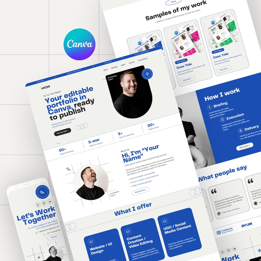 Canva Portfolio Website Template | Blue Modern Minimal Design ...