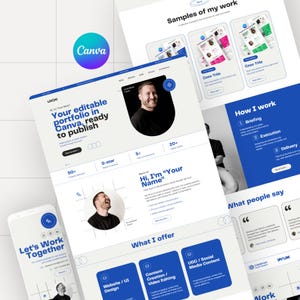 Szablon witryny Canva Portfolio | Niebieski, nowoczesny, minimalistyczny design | Witryna marki osobistej | W pełni edytowalny + 3 opcje kolorystyczne