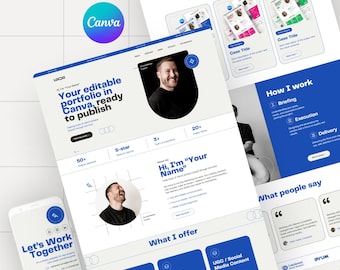 Sjabloon Canva-portfoliowebsite | Blauw modern minimaal ontwerp | Persoonlijke merkwebsite | Volledig bewerkbaar + 3 kleuropties