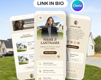Real Estate Link In Bio Canva Template | Realtor Mini Website | Mobile Landing Page for Real Estate Agents | Digital Business Card | Beige