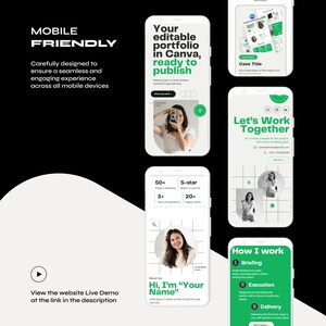 Sjabloon Canva-portfoliowebsite | Groen modern minimaal ontwerp | Persoonlijke merkwebsite | Volledig bewerkbaar + 3 kleuropties afbeelding 6