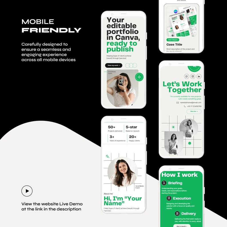 Sjabloon Canva-portfoliowebsite | Groen modern minimaal ontwerp | Persoonlijke merkwebsite | Volledig bewerkbaar + 3 kleuropties afbeelding 6