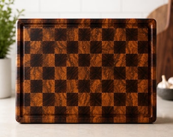 Walnut & Black Limba End Grain Cutting Board | Handmade Butcher Block | Custom Engraved Kitchen Gift | Custom Engraved Kitchen Gift