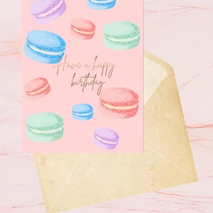 Pink Macaron Birthday Card: Pastel French Pastry Greeting