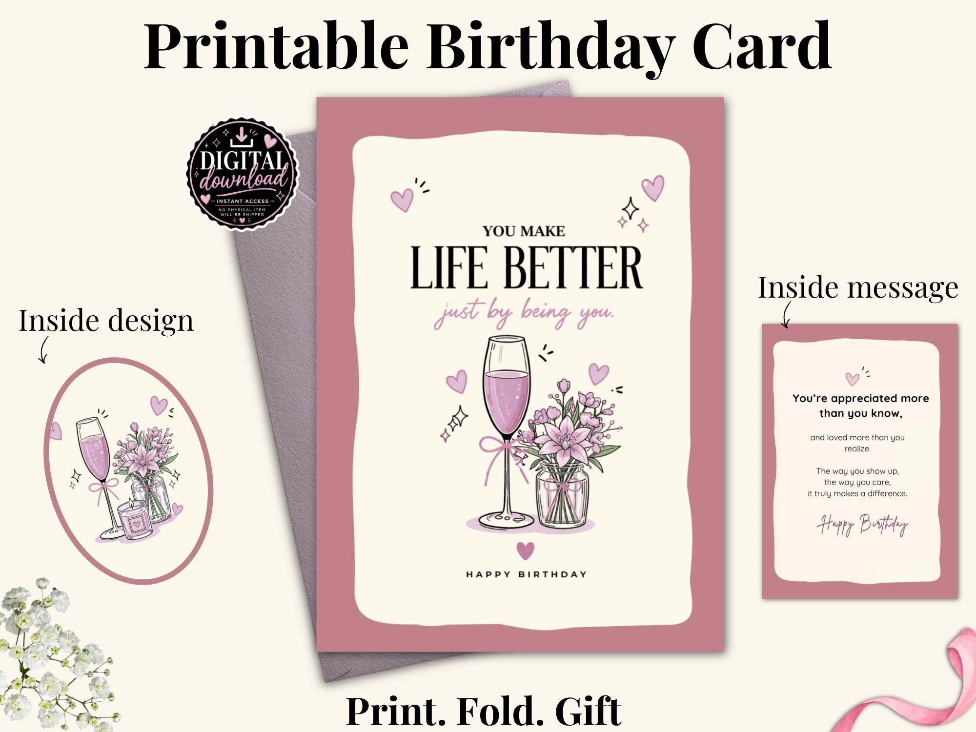 Printable Birthday Card, You Make Life Better Card, Sweet Birthday Card ...
