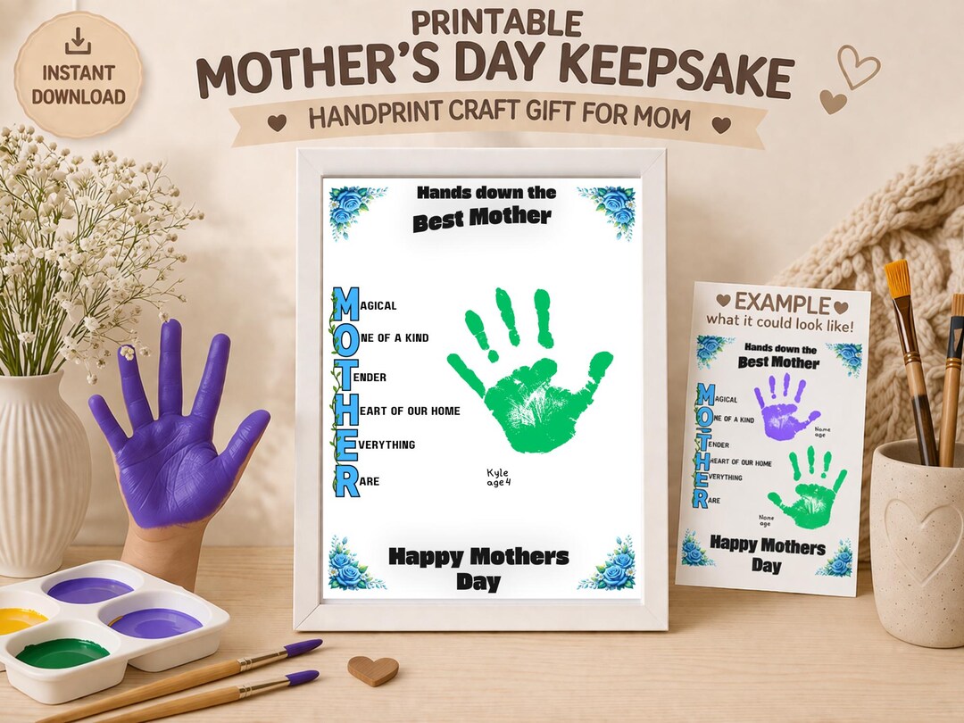 Mother’s Day Handprint Keepsake Printable, Best Mom Ever Handprint Art ...