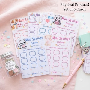Mini Savings Challenge Cards | Laminated Budget Planner Inserts (6-Pack) cash stuffing binder inserts