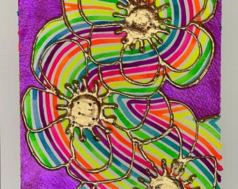 Neon Poppies Watercolor and Gold leaf