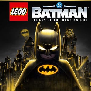 Peut inclure: Couverture du jeu LEGO Batman : Legacy of the Dark Knight, édition Deluxe. L'image présente un personnage LEGO Batman jaune et noir, sur fond de paysage urbain. Le logo LEGO et le logo DC Comics sont également visibles.
