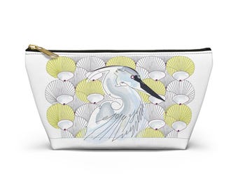 Neceser/bolsa de viaje para cosméticos con garza azul dibujada a mano / Regalo para damas de honor / Regalo para ella / Apoya la conservación de la vida silvestre