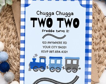 Train Birthday Invitation Template | Chugga Chugga Two Two 2nd Birthday Invite | Little Boy Train Party | Printable Kids Birthday Invitation