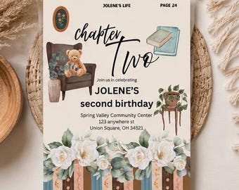 Chapter Two Birthday Invitation | Storybook 2nd Birthday Party | Boho Garden Birthday Invite | Modern Floral Toddler Party