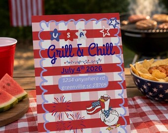 4th of July Grill & Chill Invitation | Patriotic BBQ Party Invite | Fourth of July Cookout Invitation | USA Independence Day Party