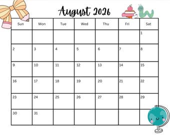 August 2026 Calendar Printable | Back to School Calendar | Teacher Planner | Classroom Calendar | Cute Monthly Organizer
