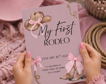 My First Rodeo Birthday Invitation | Pink Cowgirl Party Invite | First Rodeo Baby Girl Birthday | Western Cowboy Hat Invitation | Digital Do