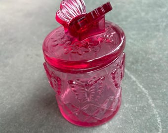 Pink Resin Jar with Butterfly Lid – Decorative Trinket Container