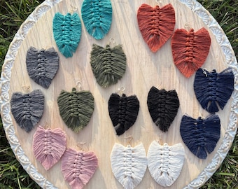 Handmade Macrame Leaf Earrings | Boho Fringe Earrings | Fiber Art Jewelry | Neutral Bohemian Earrings | Gift for Her