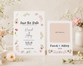 Floral Save the Date Template | Elegant Wedding Invitation Suite | Romantic Botanical Wedding Announcement | Editable Photo Save The Date