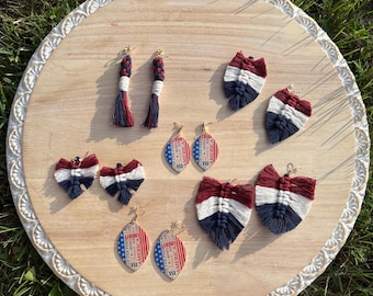 Patriotic Handmade Earrings | Red White Blue American Flag Jewelry | 4th of July Accessories | USA Spirit Gift