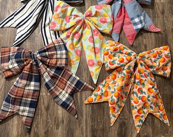 Handmade Oversized Fabric Door Bow | Farmhouse Front Door Decor | Seasonal Wreath Bow | Porch Decor | Patriotic, Citrus & Plaid Bow