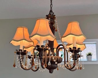 Vintage Murray Feiss 6-Light Chandelier: Amber Crystal Accents, Antique Bronze Finish