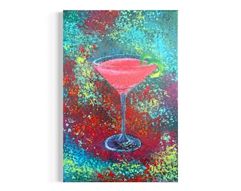 Cosmopolitan Original Acrylic Painting 30x20 cm, Pink Cocktail Wall Art, Modern Bar Decor