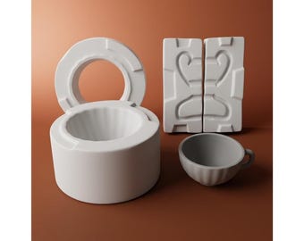 Molde de yeso personalizable para tazas acanaladas, molde de fundición de cerámica de 4 piezas.