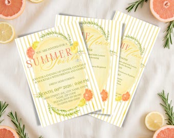 Paquete de plantillas para invitación y menú de fiesta veraniega con temática cítrica (descarga digital)